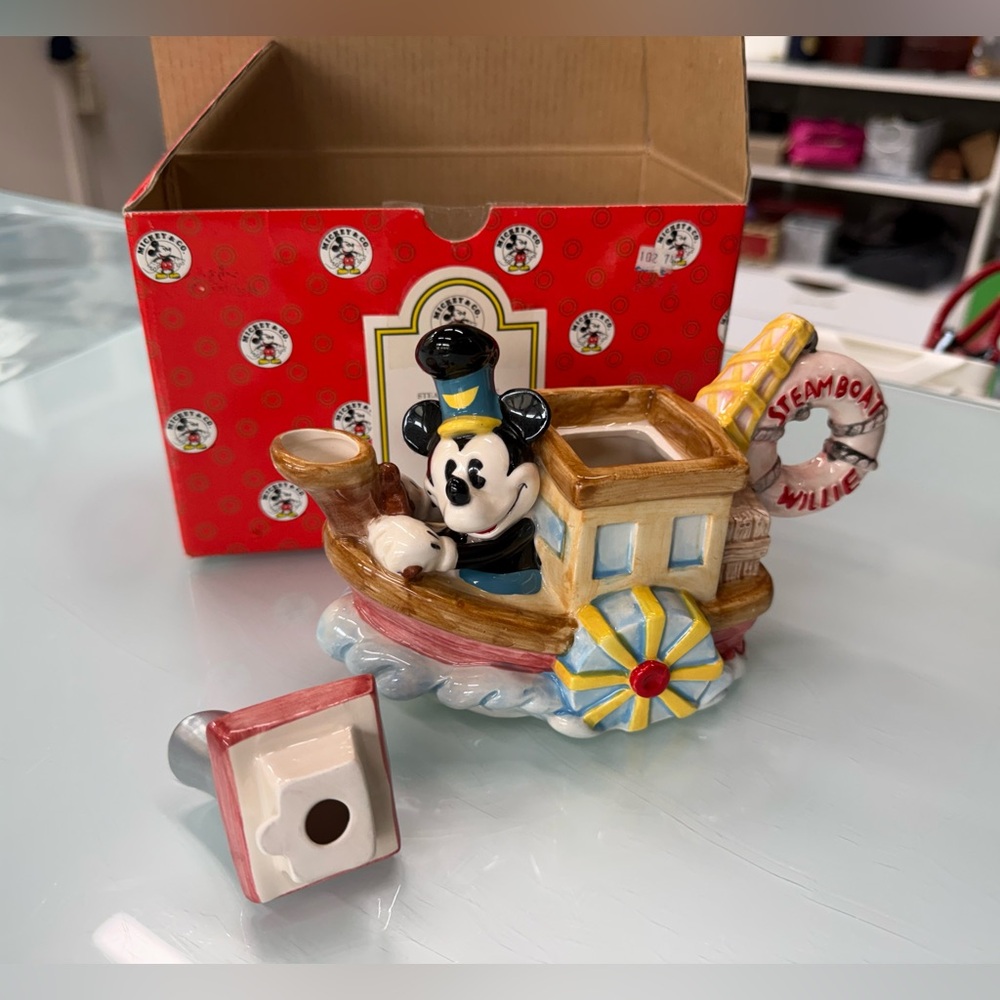 Disney Enesco Steamboat Willie Mini Teapot Figurine w/‎ Box